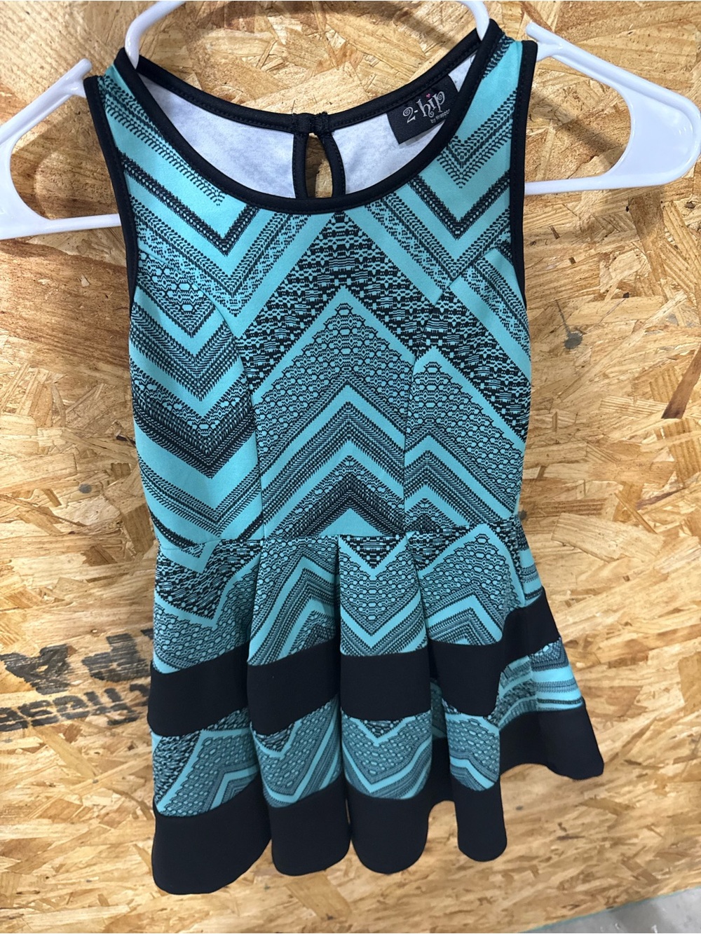 h.i.p. Girls' Aqua and Black Chevron Fit & Flare Dress